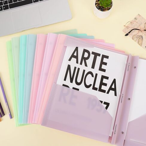 EOOUT Plastic Folders with Pockets and Prongs, 8 Pack, in 8 Pastel Colors, Plastic Folders with 2 Pockets and 3 Prongs, Plastic Pocket Folders for School and Office, Letter Size in Saudi Arabia