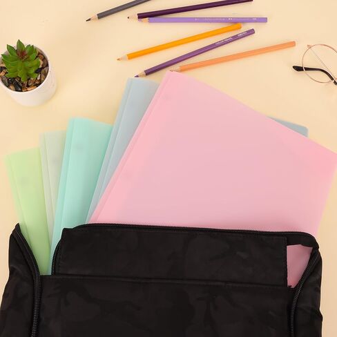 EOOUT Plastic Folders with Pockets and Prongs, 8 Pack, in 8 Pastel Colors, Plastic Folders with 2 Pockets and 3 Prongs, Plastic Pocket Folders for School and Office, Letter Size in Saudi Arabia