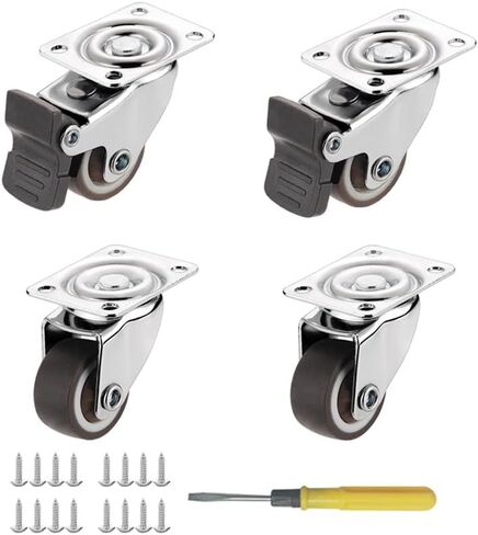 1 inch Swivel Caster Wheels Bearing Plate Caster Wheels, Rolling Casters for Furniture and Workbench Cart, Set of 4 (2 with Brakes & 2 Without) Come with Screws in Saudi Arabia