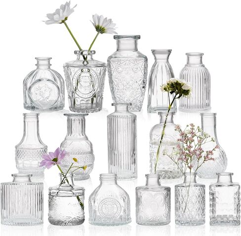 Glass Bud Vases Set of 16,Small Glass Vases for Flowers，Mini Glass Vase Assorted for Centerpieces,Rustic Wedding,Floral Arrangements,Home Table Decorations in Saudi Arabia