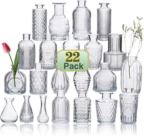 Clear Glass Bud Vase Set of 12 Pcs, Small Glass Vases in Bulk Mini Glass Vintage Vases for Centerpiece Rustic Wedding Table Decoration in Saudi Arabia