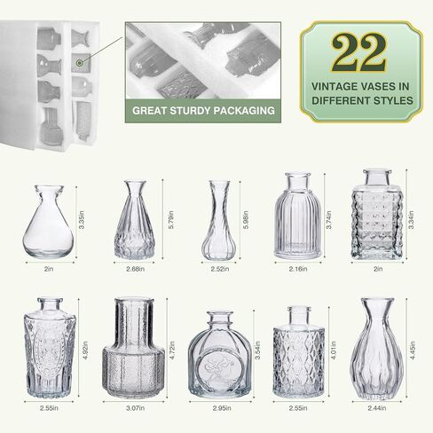 Clear Glass Bud Vase Set of 12 Pcs, Small Glass Vases in Bulk Mini Glass Vintage Vases for Centerpiece Rustic Wedding Table Decoration in Saudi Arabia