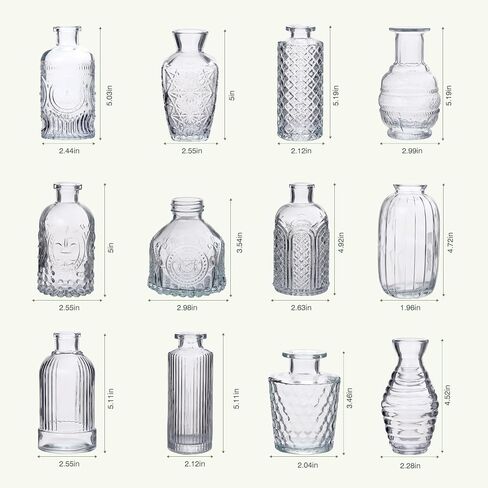 Clear Glass Bud Vase Set of 12 Pcs, Small Glass Vases in Bulk Mini Glass Vintage Vases for Centerpiece Rustic Wedding Table Decoration in Saudi Arabia