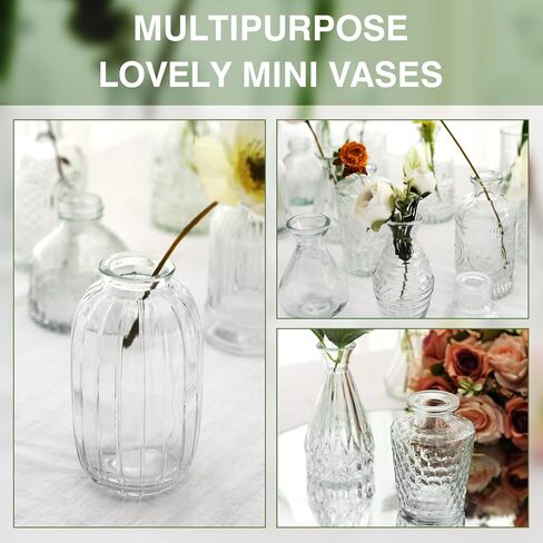 Clear Glass Bud Vase Set of 12 Pcs, Small Glass Vases in Bulk Mini Glass Vintage Vases for Centerpiece Rustic Wedding Table Decoration in Saudi Arabia