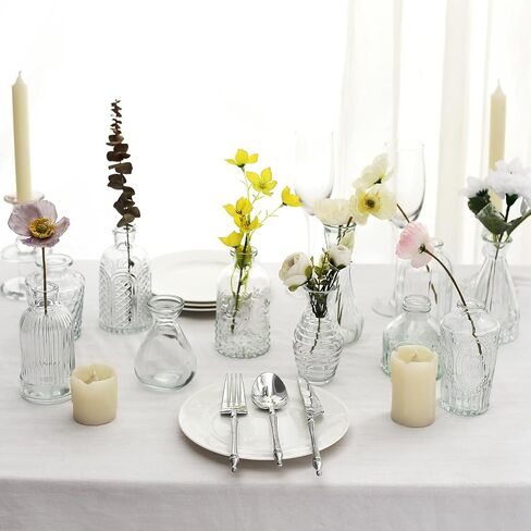 Clear Glass Bud Vase Set of 12 Pcs, Small Glass Vases in Bulk Mini Glass Vintage Vases for Centerpiece Rustic Wedding Table Decoration in Saudi Arabia