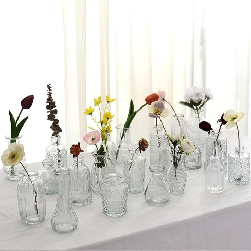 Clear Glass Bud Vase Set of 12 Pcs, Small Glass Vases in Bulk Mini Glass Vintage Vases for Centerpiece Rustic Wedding Table Decoration in Saudi Arabia