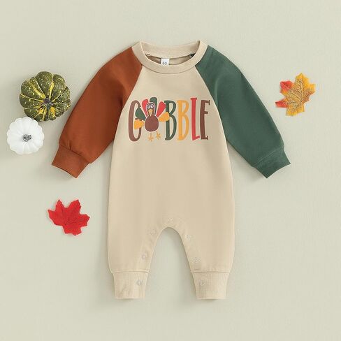 YOKJZJD Newborn Baby Boy Girl Thanksgiving Outfit Gobble Turkey Romper Jumpsuit Long Sleeve Overalls Fall Clothes in Saudi Arabia