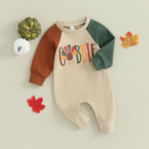 YOKJZJD Newborn Baby Boy Girl Thanksgiving Outfit Gobble Turkey Romper Jumpsuit Long Sleeve Overalls Fall Clothes in Saudi Arabia