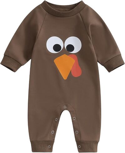 YOKJZJD Newborn Baby Boy Girl Thanksgiving Outfit Gobble Turkey Romper Jumpsuit Long Sleeve Overalls Fall Clothes in Saudi Arabia