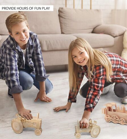 Puzzled 3D Puzzle Farm Tractor Set Wood Craft Construction Model Kit, Fun & Educational DIY Wooden Toy Assemble Model Unfinished Crafting Hobby Puzzle to Build & Paint for Decoration 130 Pieces Pack in Saudi Arabia