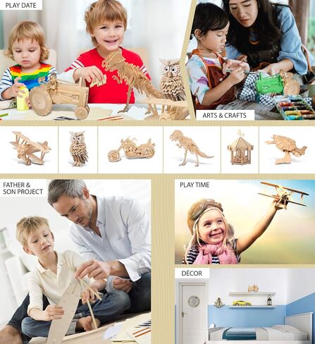 Puzzled 3D Puzzle Farm Tractor Set Wood Craft Construction Model Kit, Fun & Educational DIY Wooden Toy Assemble Model Unfinished Crafting Hobby Puzzle to Build & Paint for Decoration 130 Pieces Pack in Saudi Arabia