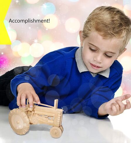 Puzzled 3D Puzzle Farm Tractor Set Wood Craft Construction Model Kit, Fun & Educational DIY Wooden Toy Assemble Model Unfinished Crafting Hobby Puzzle to Build & Paint for Decoration 130 Pieces Pack in Saudi Arabia