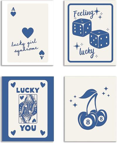 KEUSPI Trendy Retro Feeling Lucky You Girl Syndrome Queen Dice 8 Ball Cherry Black Ace Wall Art Poster Prints for Aesthetic Room Dorm Decor,Trendy Decorations Prints Unframed 8x10 Inches Set of 6 in Kuwait