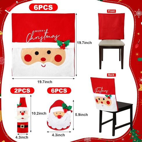 6 قطع LED لعيد الميلاد الخلفي غطاء الكرسي سانتا كلوز 6 قطع لطيفة لعيد الميلاد سترة النبيذ غطاء زجاجة 2 قطعة من اللباد الفضيات لعيد الميلاد جيوب حامل مع أوراق هولي بيري لتزيين مأدبة عيد الميلاد in Kuwait