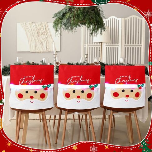 6 قطع LED لعيد الميلاد الخلفي غطاء الكرسي سانتا كلوز 6 قطع لطيفة لعيد الميلاد سترة النبيذ غطاء زجاجة 2 قطعة من اللباد الفضيات لعيد الميلاد جيوب حامل مع أوراق هولي بيري لتزيين مأدبة عيد الميلاد in Kuwait