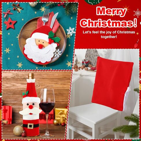 6 قطع LED لعيد الميلاد الخلفي غطاء الكرسي سانتا كلوز 6 قطع لطيفة لعيد الميلاد سترة النبيذ غطاء زجاجة 2 قطعة من اللباد الفضيات لعيد الميلاد جيوب حامل مع أوراق هولي بيري لتزيين مأدبة عيد الميلاد in Kuwait