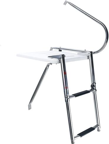 Stainless Steel 2 Step in-Board Outboard Transom Platform with 1 Handrail Marine Telescoping Boat Ladder with Fiberglass Swim Platform Collapsible Step Ladder for Swimming Pool Pontoon Dock in Kuwait