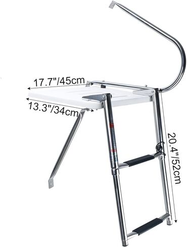 Stainless Steel 2 Step in-Board Outboard Transom Platform with 1 Handrail Marine Telescoping Boat Ladder with Fiberglass Swim Platform Collapsible Step Ladder for Swimming Pool Pontoon Dock in Kuwait
