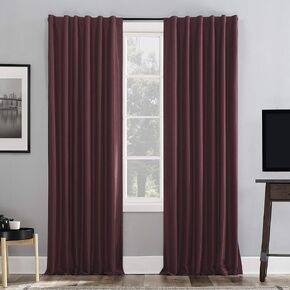 Sun Zero Greyson Faux Dupioni Silk Thermal Extreme Total Blackout Back Tab Curtain Panel, 50" x 84", Bordeaux Red