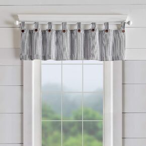 Elrene Home Fashions Tucker Ticking Stripe Window Valance for Kitchen or Bathroom, 60" x 15", 1 Valance, Black