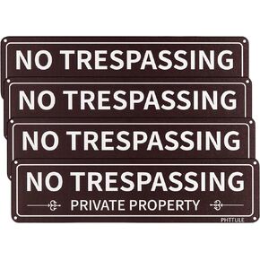 Private Property No Trespassing Sign 4 Pack, Metal No Trespass Sign, 12x3 Inch UV Protected 040 Heavy Duty Aluminum, Reflective, Fade Resistant, Weatherproof
