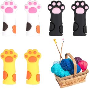 6Pcs Cat Paw Knitting Needle Stoppers Large Cute Needle Tip Covers Stitch Stopper Needle Caps Silicone Knit Needles Point Protectors Colorful Needle Minder Knitting Accessories Crochet Supplies