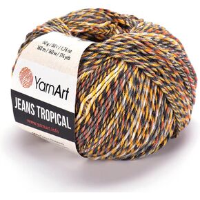 YarnArt Jeans Tropical Yarn - Variegated Fine Cotton Yarn, 50g/174yds, Soft, Amigurumi, Crocheting, Turkish, 55% Cotton - 45% PAC (Poliacrylic)