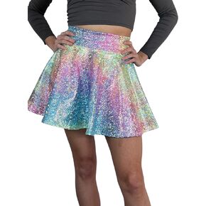 Rainbow Ombre Holographic High Waisted Skater Skirt - Made in USA - Lover Skirt