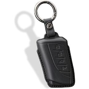 Compatible with Toyota Key Fob Cover Leather with Keychain Black Protector for 2018-2024 Camry RAV4 Highlander C-HR Prius Corolla Avalon GT86