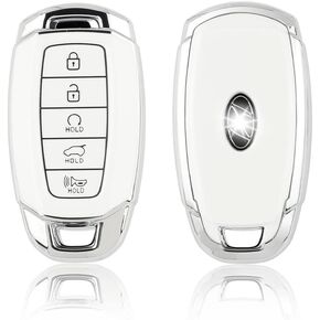 1797 Key Fob Cover for Hyundai Elantra Palisade Accessories Car Remote Start Case Shell Protector Women Men 5 Button White Silver TPU