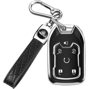 for Chevy Key Fob Cover with Keychain, Soft Full Protection Key Shell Key Case for Chevrolet Silverado Suburban Tahoe GMC Acadia Terrain Yukon Sierra 1500 2500 3500 HD, 6 Buttons (Black)