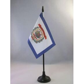 AZ FLAG West Virginia Table Flag 4'' x 6'' - US State of Virginie occidentale Desk Flag 15 x 10 cm - Black Plastic Stick and Base