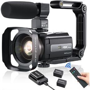 4K Video Camera Camcorder with Upgraded Anti-Shake, 48MP WiFi YouTube Camera for Vlogging 3 Inch IPS Touch Screen 16X Zoom Digital Camera Recorder with IR Night Version, Battery Charger, Microphone