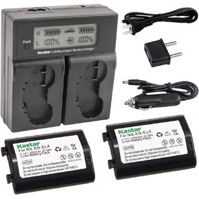 Kastar LCD Dual Smart Fast Charger & Battery (2 Pack) for Nik EN-EL4, EN-EL4A, ENEL4, ENEL4A and Nik D2Z, D2H, D2Hs, D2X, D2Xs, D3, D3S, D3X, F6 Camera, Nik MB-D10, D300, D300S, D700, MB-40 Grip