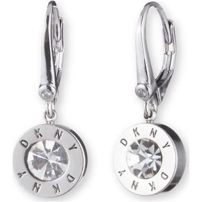 DKNY Drop Earrings with Crystal - Women's Jewelry - Leverback Earrings - Great Gift for Women - Made with Mixed Metal - Silver