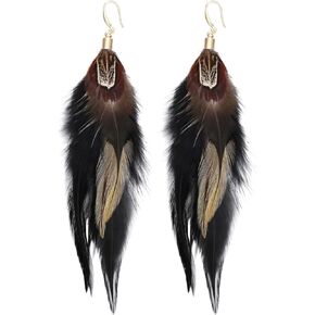 lureme Bohemian Style Multicolor Pheasant Feathers Dangle Earrings for Women Girls Large Feather Drop Earrings(er006405)