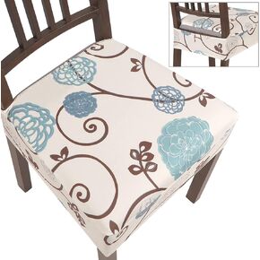 SearchI Stretch Dining Chair Seat Covers Set of 4, Soft Removable Washable Seat Covers for Dining Chairs, Dining Room Seat Cover Protector (No Rear, Ball Flower)