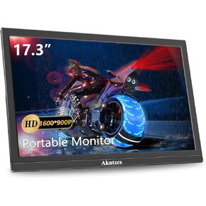 Portable Monitor 17.3 Inch 1600x900P External Monitor with HDMI USB C Dual Speakers Secondary Screen for PC Mac Phone Ras Pi Switch
