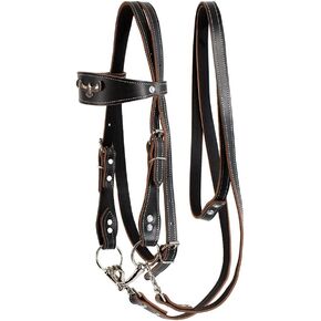 Leather Horse Bridle, Adjustable Western Browband Bridles for Horses with Bits and Detachable Leather Reins