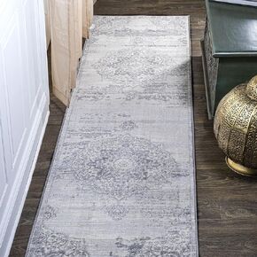 JONATHAN Y MDP106B-8 Modern Persian Vintage Medallion Traditional Indoor Area -Rug Country Easy -Cleaning Bedroom Kitchen Living Room Non Shedding, 8 X 10, Light Grey/Navy