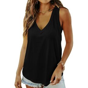 DB MOON Womens 2024 Summer Sleeveless Tops Deep V Neck Tank Tops Loose Fit Shirts