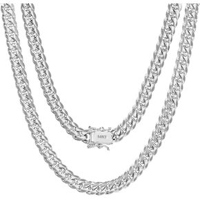 Nuragold 14k White Gold 5mm Solid Miami Cuban Link Chain Necklace, Mens Jewelry Box Clasp 18" 20" 22" 24" 26" 28" 30"