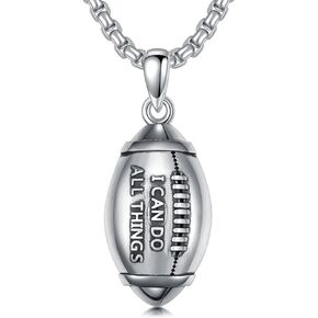 Football Necklace 925 Sterling Silver Football Bible Verse Pendant Football Player Necklace Football Jewelry Gifts for Men Women Athletes Sports Lover