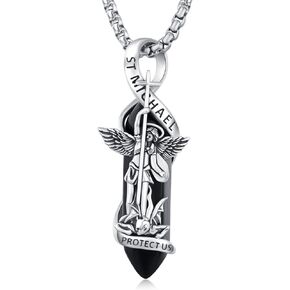 TUGHRA Saint Michael Necklace 925 Sterling Silver Healing Crystal St Michael Necklace Saint Michael Pendant Necklaces Protection Jewelry for Men Women