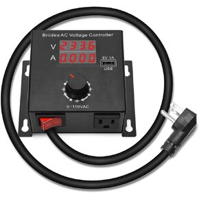 Variable Speed Motor Controller, Briidea AC Voltage Fan Speed Controller with Unique Large Digital Display and USB Charger Socket, Control Your Router Fan Electric Tools Motor Rheostat, 15A 110V