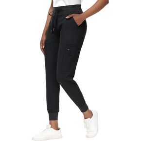 High Waisted Jogger Style Scrub Pants for Women - 8 Pockets Medical Bottoms Tapered Yoga Waistband Ribbed Ankle Cuffs