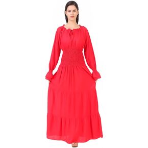 ThePirateDressing Women 100% Rayon Renaissance Medieval Peasant Smoked Maxi Dress