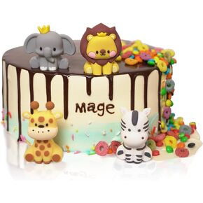 Jungle Safari Animal Cake Toppers, Lion, Giraffe, Zebra, Elephant for Wild Animals Themed Birthday Baby Shower Party Supplies