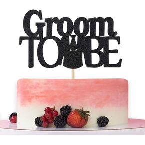 Groom to Be Cake Topper, Future Mr, Engagement Wedding Bachelor Party Decoration Supplies Black Glitter.