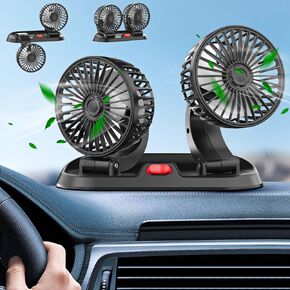 Car Fan, Dual Head USB Fan for Car, USB Powered Cooling Fan for Car, 360° Rotatable & 3 Strong Wind 5V Car Fan for Car Dashboard SUV RV Truck Vehicles Home Office